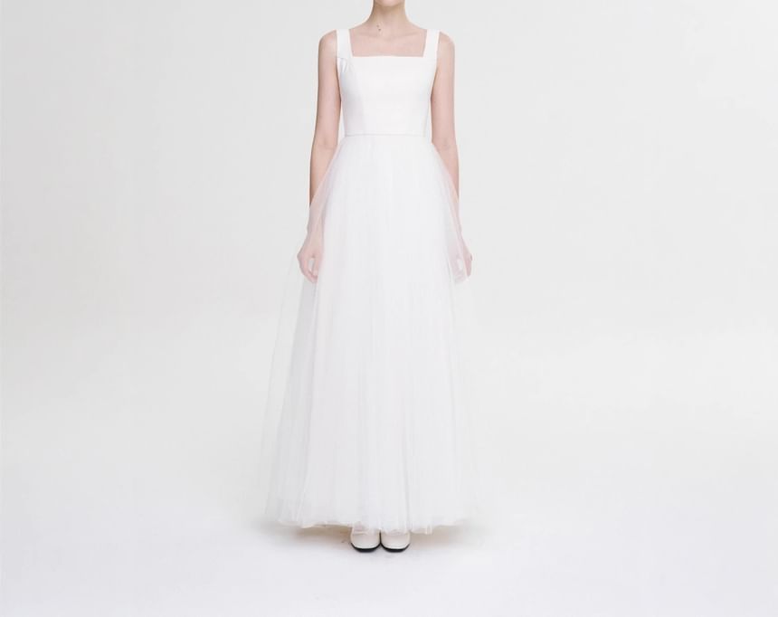 Strap Mesh Wedding Wide A-Line Gown