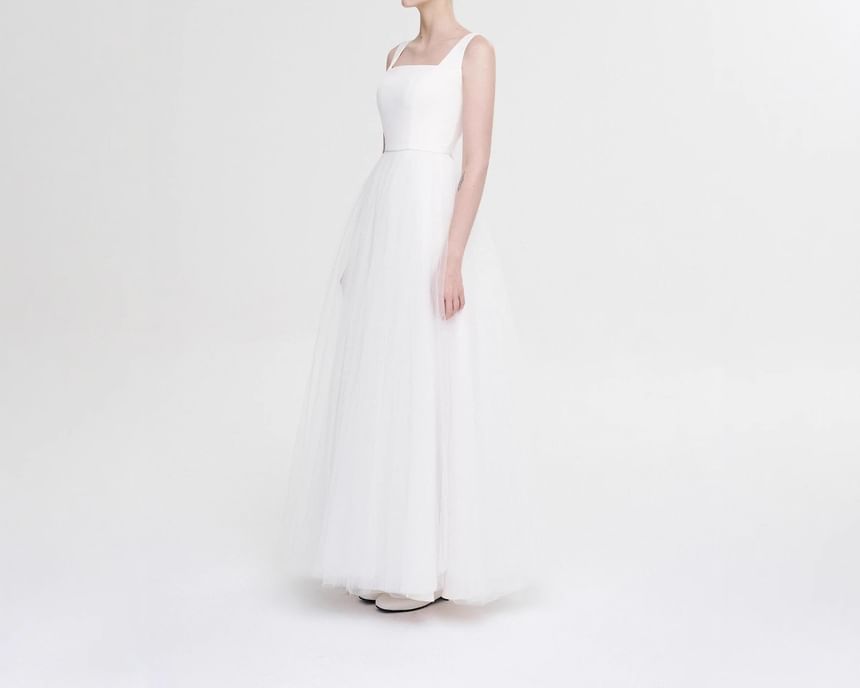 Strap Mesh Wedding Wide A-Line Gown