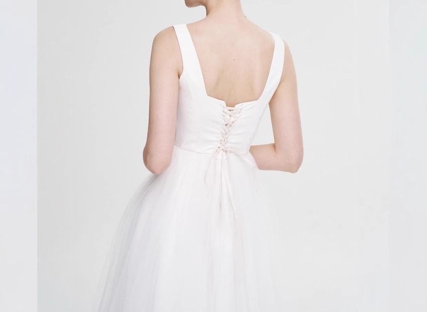 Strap Mesh Wedding Wide A-Line Gown