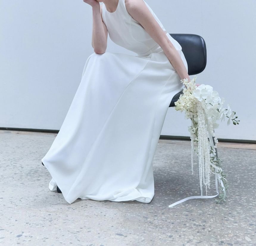 Round Neck A-Line Sleeveless Wedding Gown