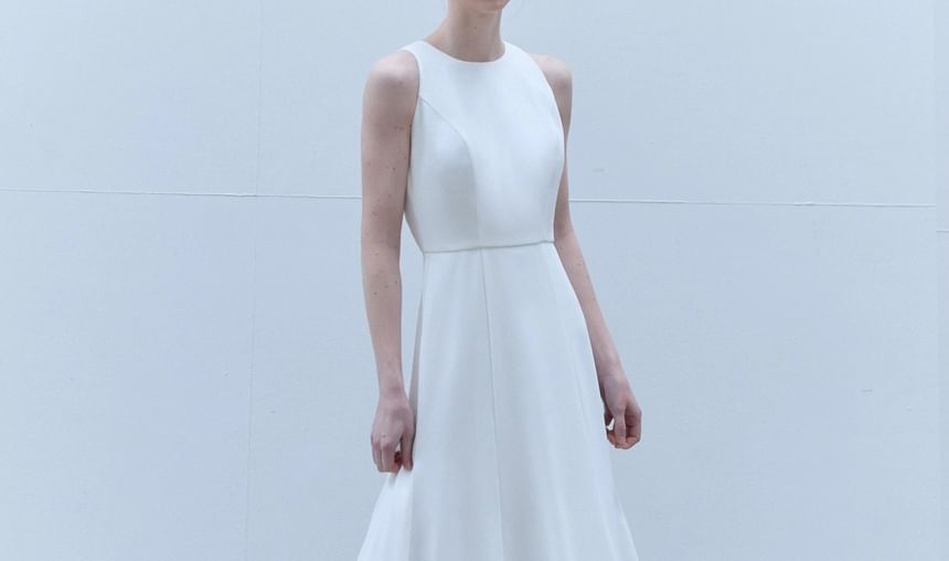 Round Neck A-Line Sleeveless Wedding Gown