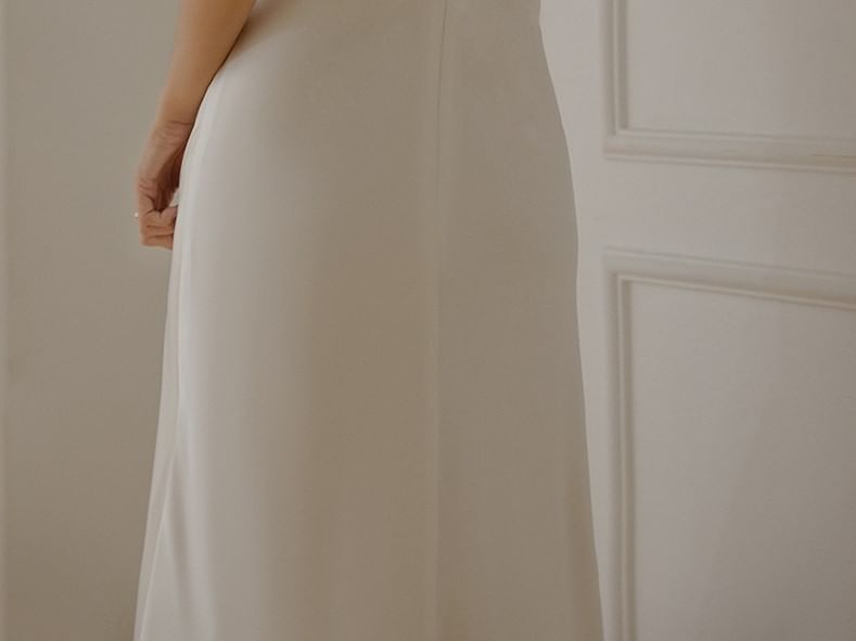 Strap Mesh Faux Pearl Mermaid Wedding Gown