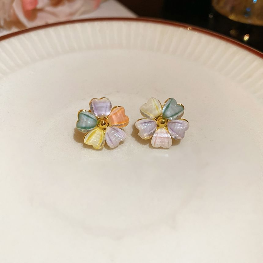 Flower Shell Faux Earring Pearl Stud