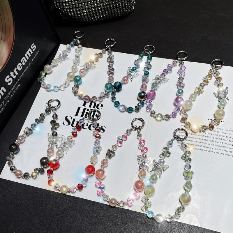 Wrist Crystal Faux Phone Beaded Strap Butterfly