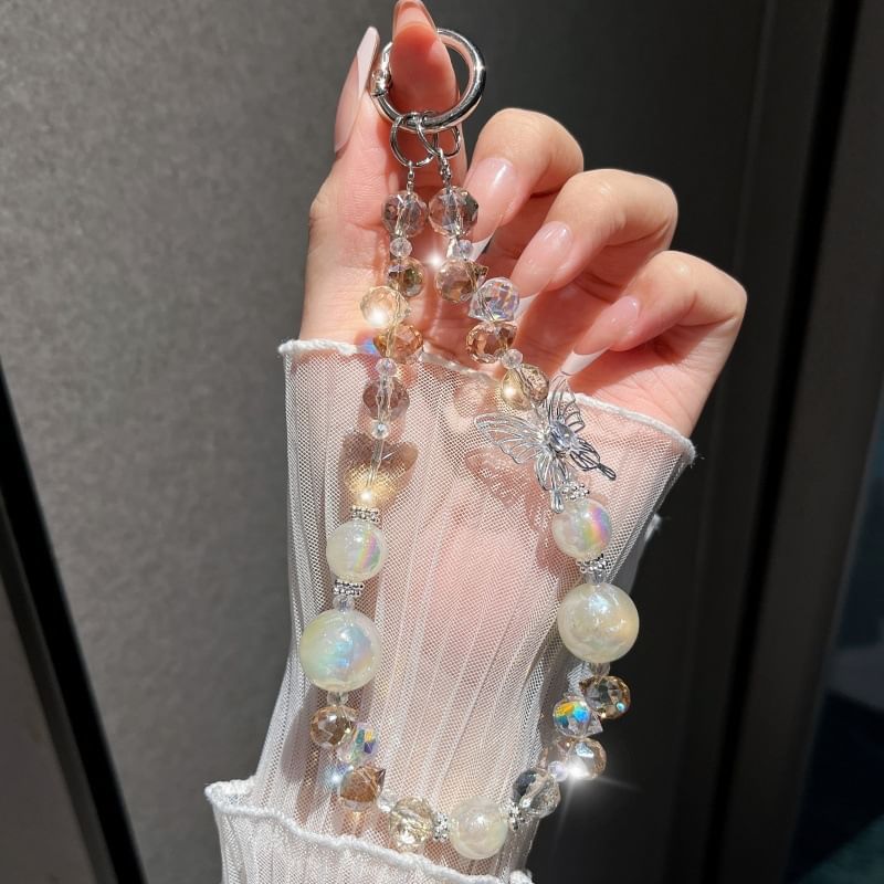 Wrist Crystal Faux Phone Beaded Strap Butterfly