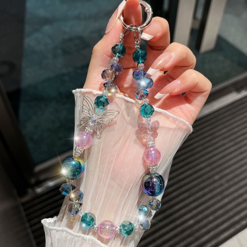 Wrist Crystal Faux Phone Beaded Strap Butterfly