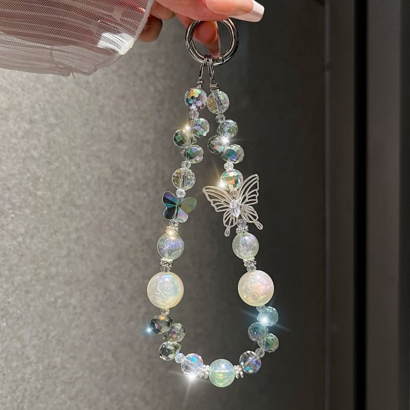 Wrist Crystal Faux Phone Beaded Strap Butterfly