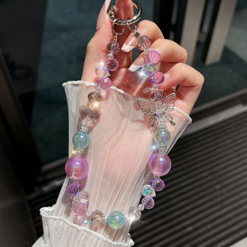 Wrist Crystal Faux Phone Beaded Strap Butterfly