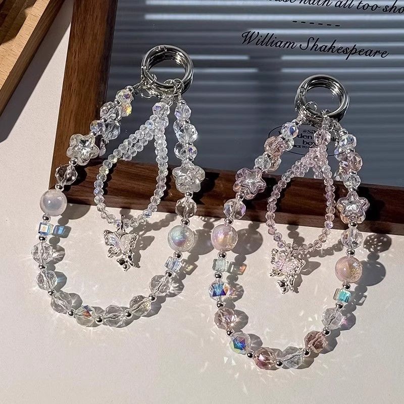 with Beaded Wrist Phone Butterfly Faux Pad Lanyard Crystal Strap
