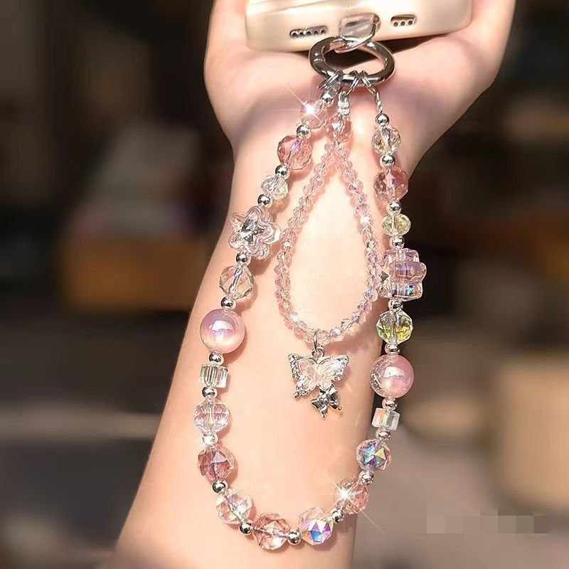 with Beaded Wrist Phone Butterfly Faux Pad Lanyard Crystal Strap