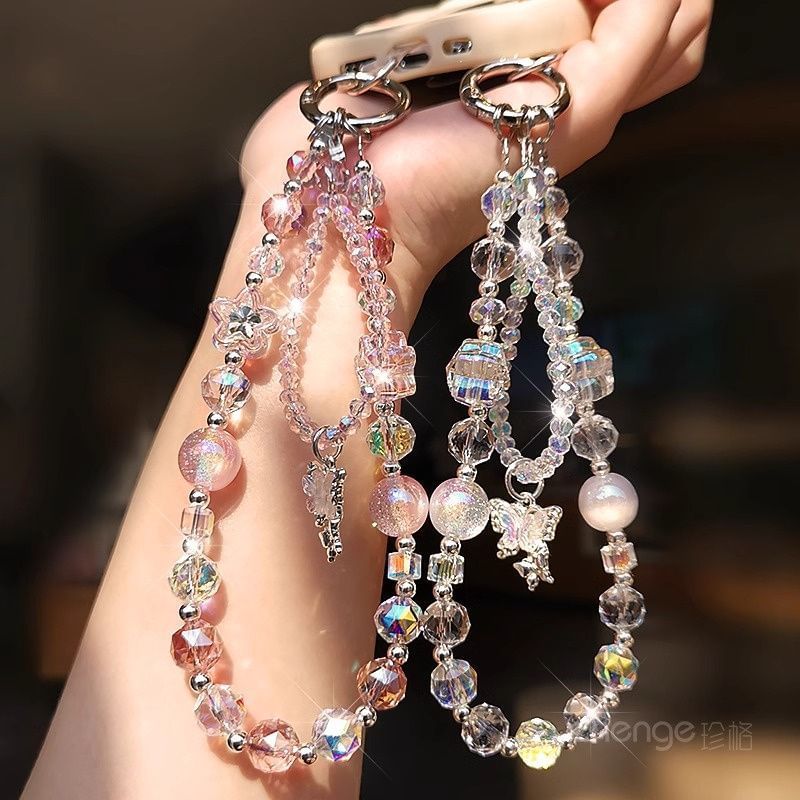 with Beaded Wrist Phone Butterfly Faux Pad Lanyard Crystal Strap