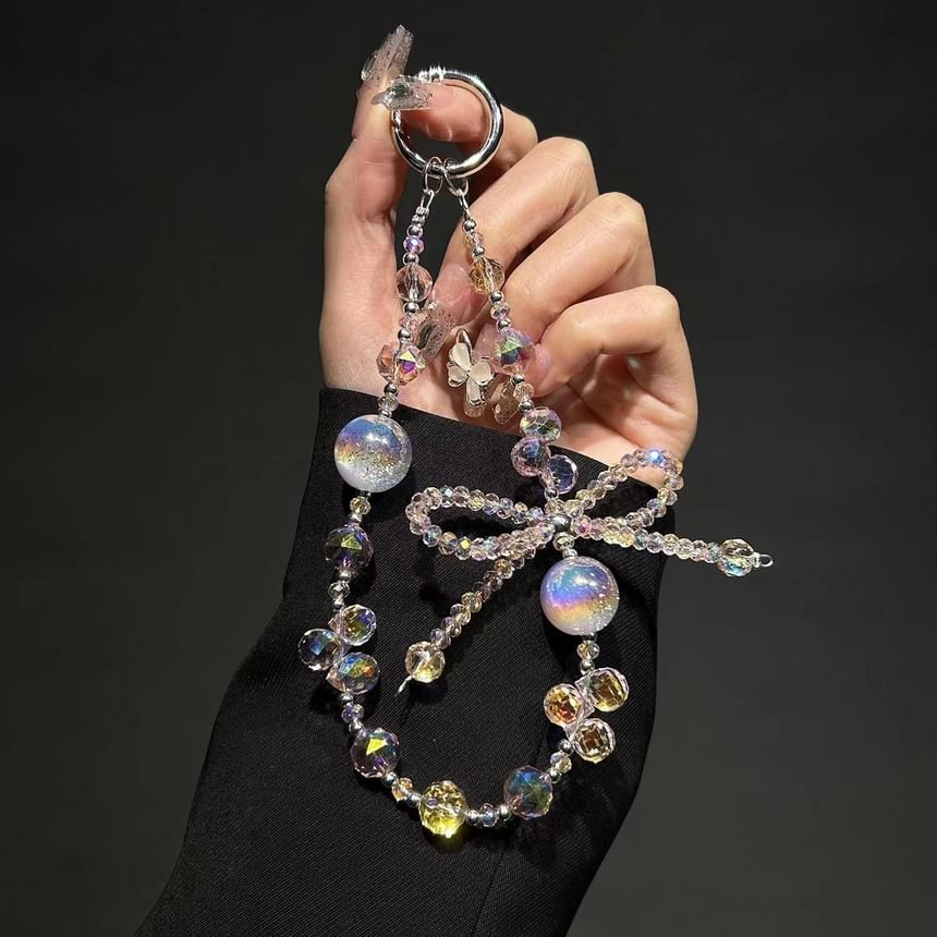 Beaded Faux Wrist Bow Strap Phone Crystal
