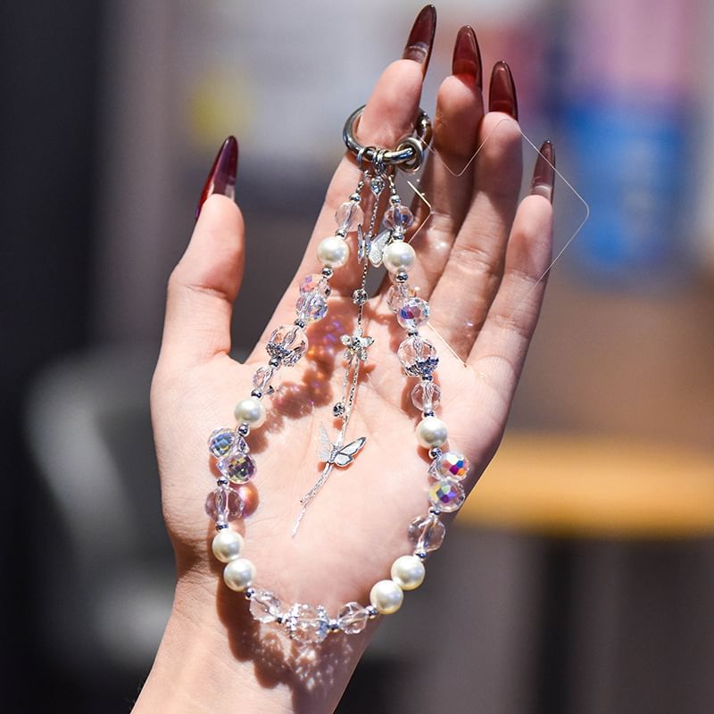 Faux Wrist with Lanyard Pearl Phone Butterfly Strap Pad