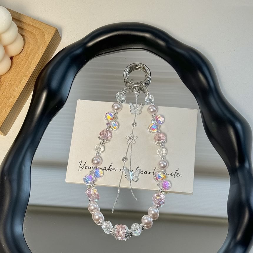 Pad Lanyard Phone Faux Butterfly with Pearl Strap Wrist