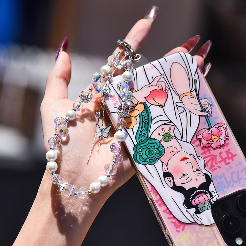 Faux Wrist with Lanyard Pearl Phone Butterfly Strap Pad