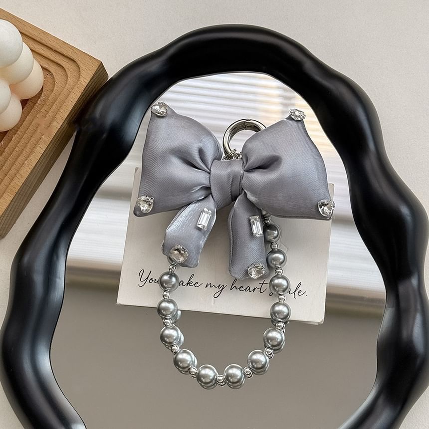 Pad Bow with Pearl Rhinestone Charm Faux Phone Lanyard