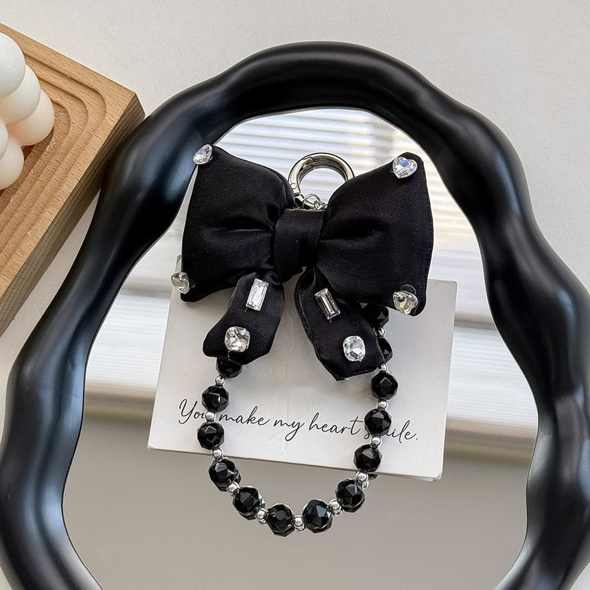 Charm Phone Pearl Pad Bow Faux Lanyard Rhinestone with