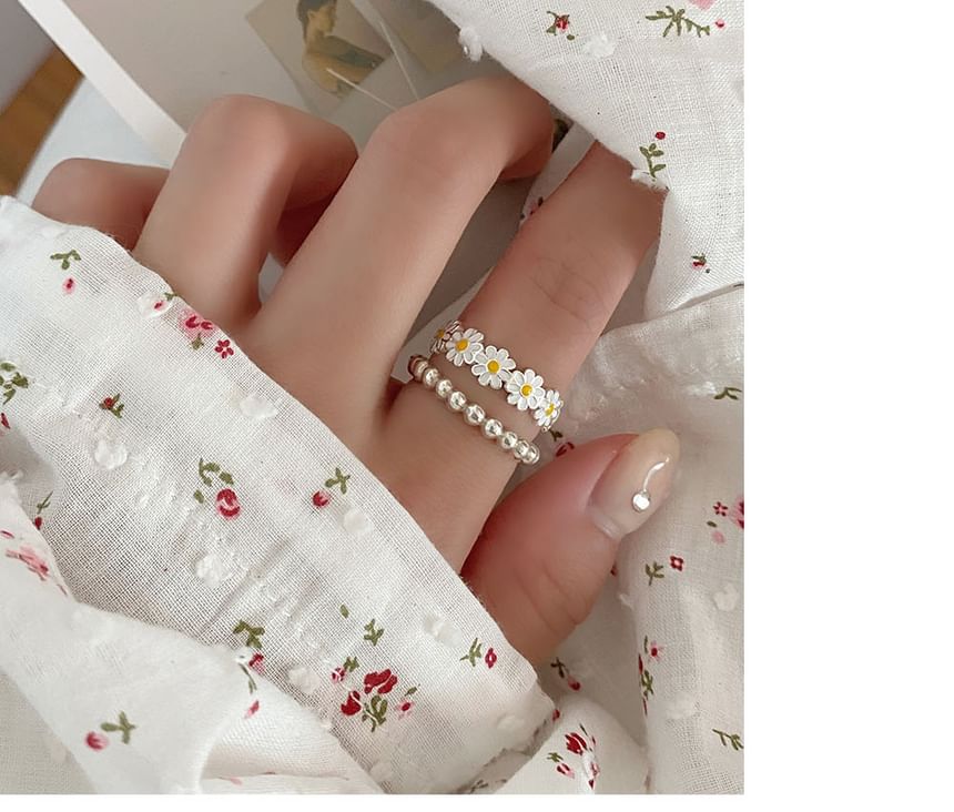 Daisy Silver Sterling Ring 925 Enamel Open