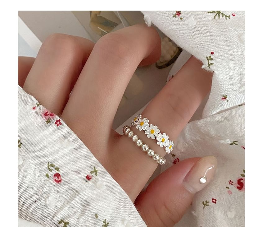 Daisy Silver Sterling Ring 925 Enamel Open