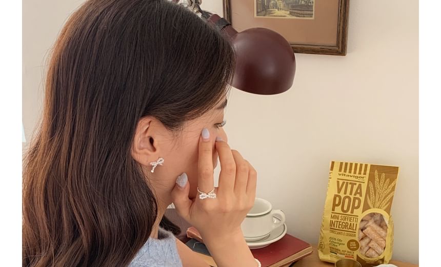 Ring Elastic 925 Bow Beaded Sterling Silver