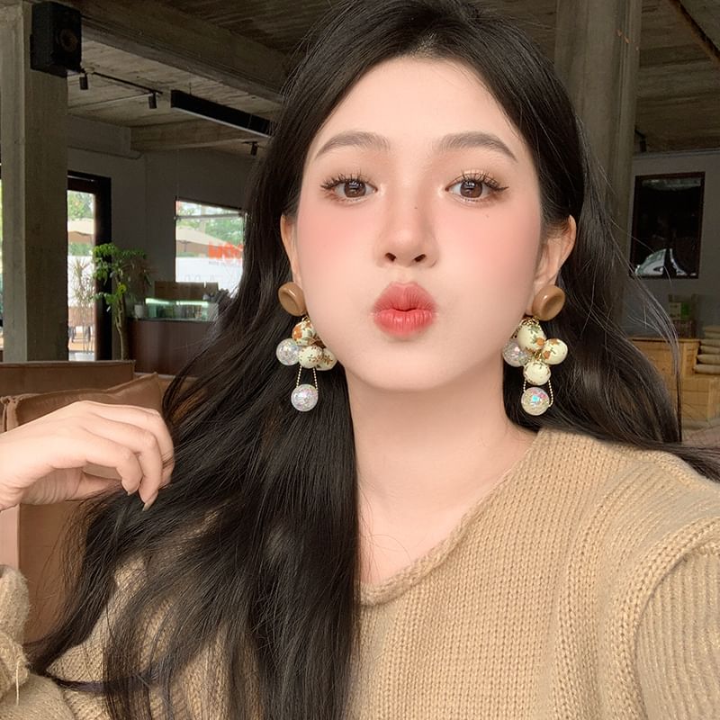 Floral Drop Beaded Earring Fabric Print