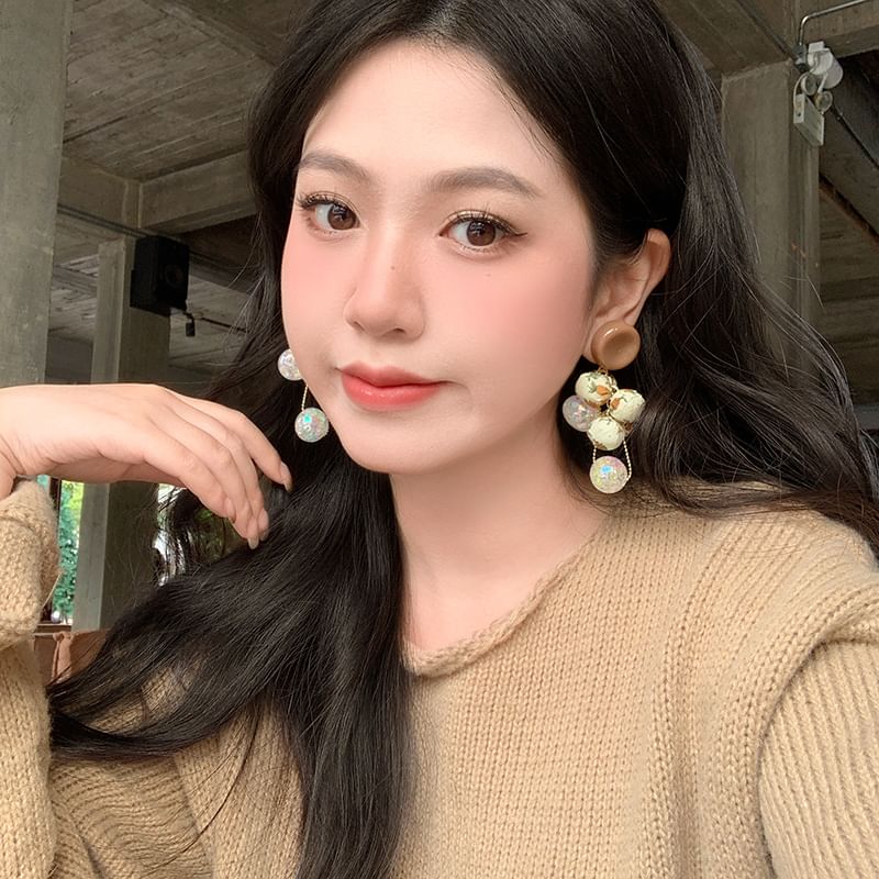 Floral Drop Beaded Earring Fabric Print