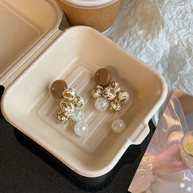 Floral Drop Beaded Earring Fabric Print