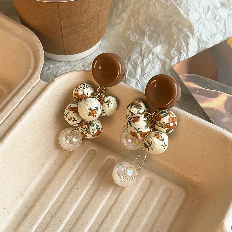 Floral Drop Beaded Earring Fabric Print