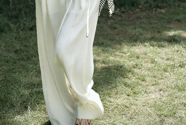 Pants Tank / Wide High Knot Leg Rise Top Plain V-Neck Slit