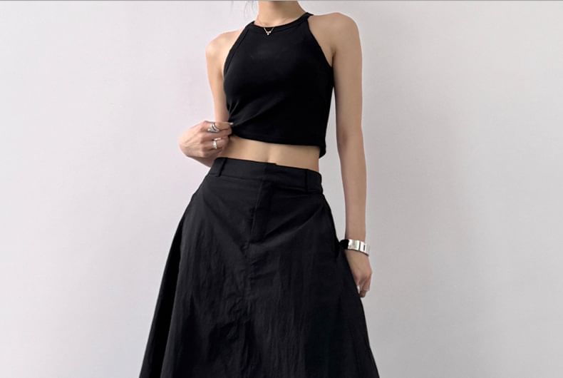 Rise A-Line Plain Skirt Slit Maxi High