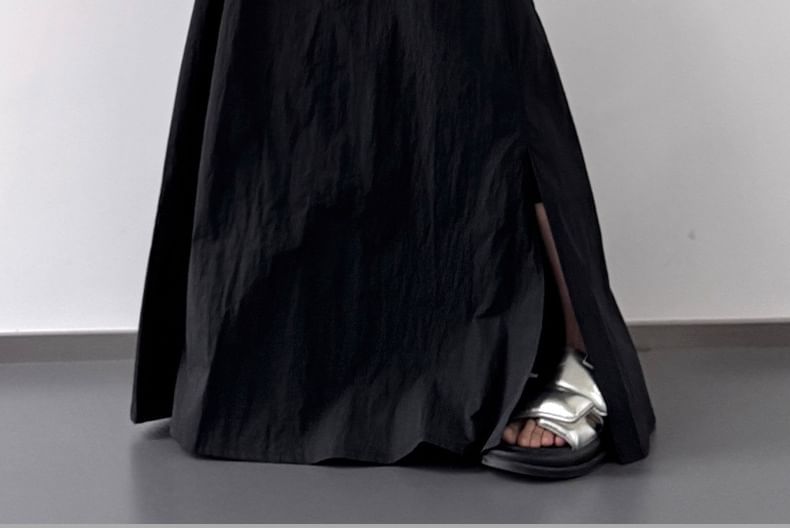 Rise Plain Maxi Skirt Slit A-Line High