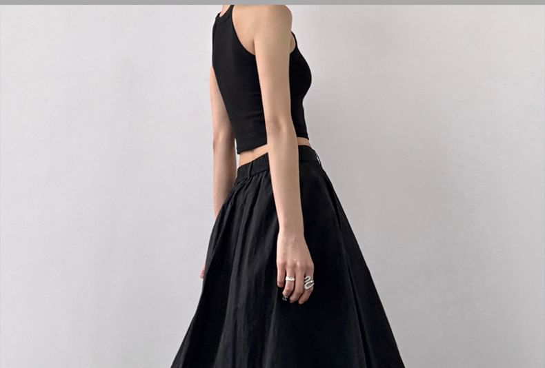 Rise A-Line Plain Skirt Slit Maxi High