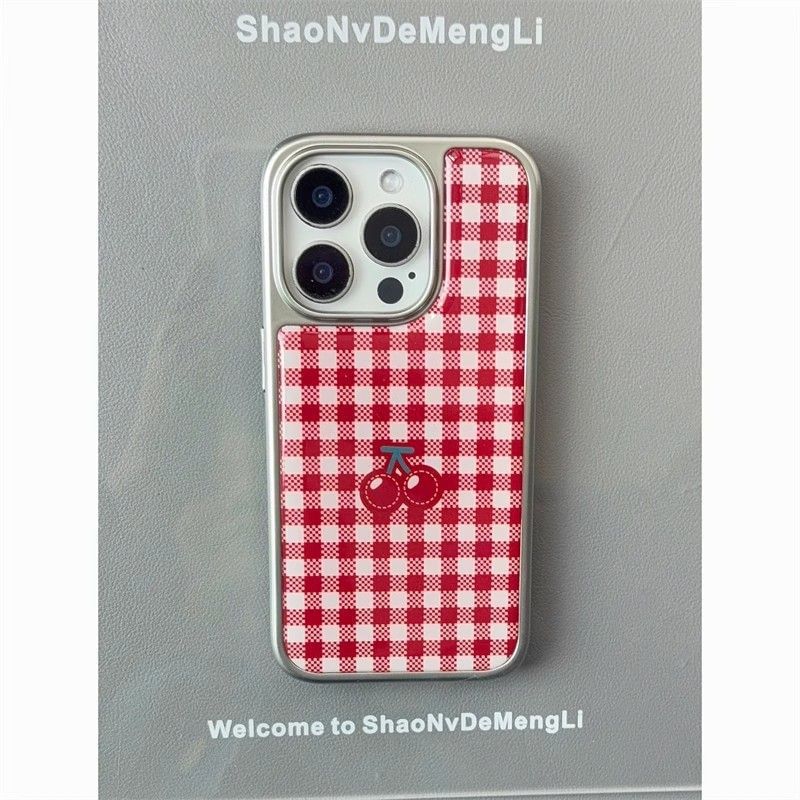 Gingham Print Phone Case Cherry