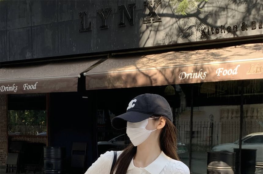 Short-Sleeve Polo Knit Plain Cable Shirt Crop