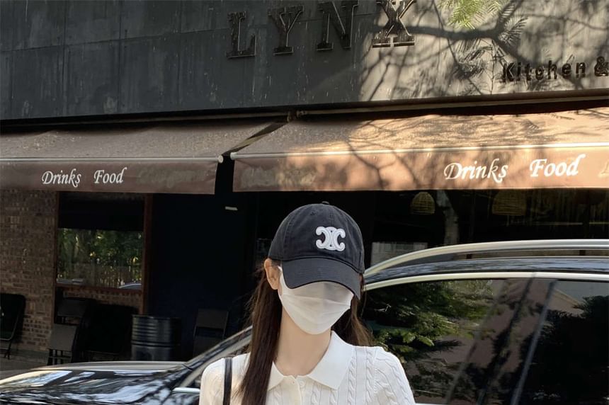 Short-Sleeve Polo Knit Plain Cable Shirt Crop