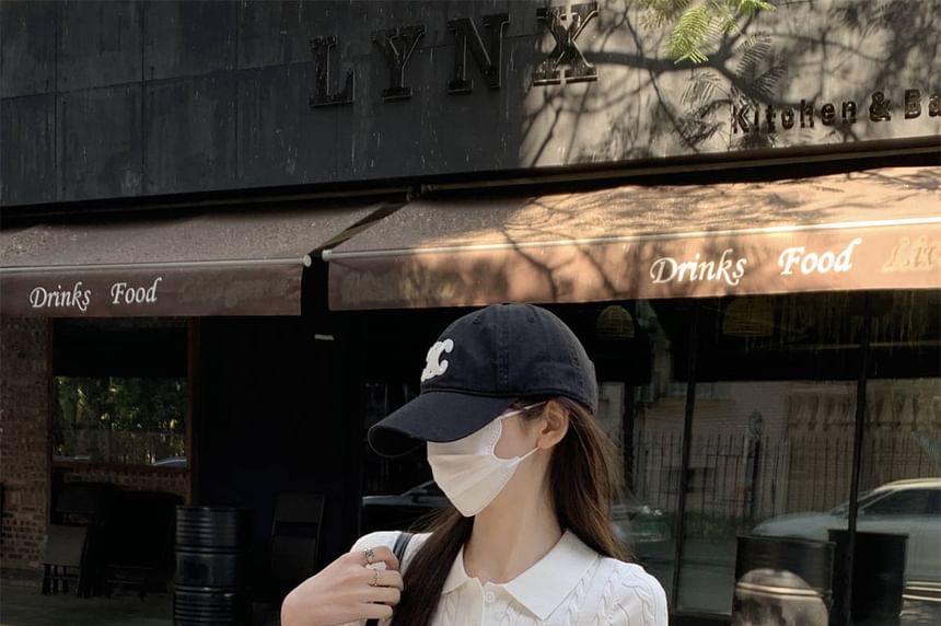 Short-Sleeve Cable Knit Shirt Polo Crop Plain