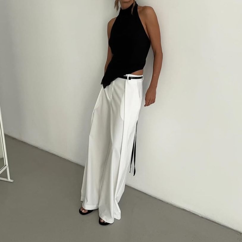 Fit Halter Neck Crop Slim Plain Back Asymmetrical Mock Open Top