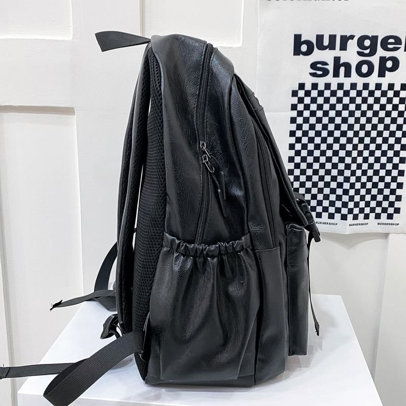 Faux Plain Backpack Leather Zip
