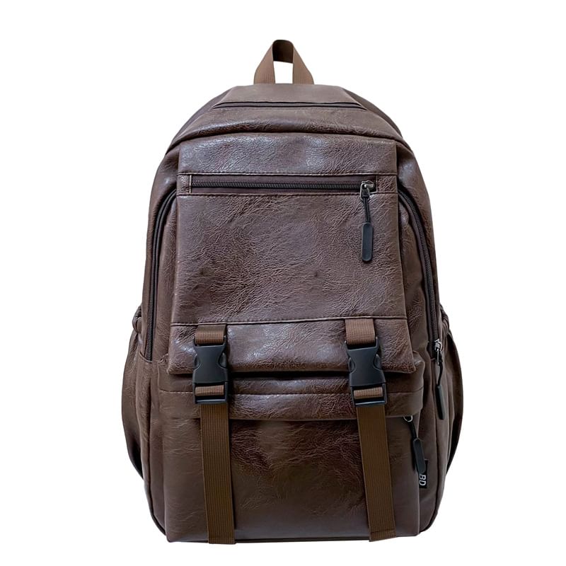 Faux Plain Backpack Leather Zip