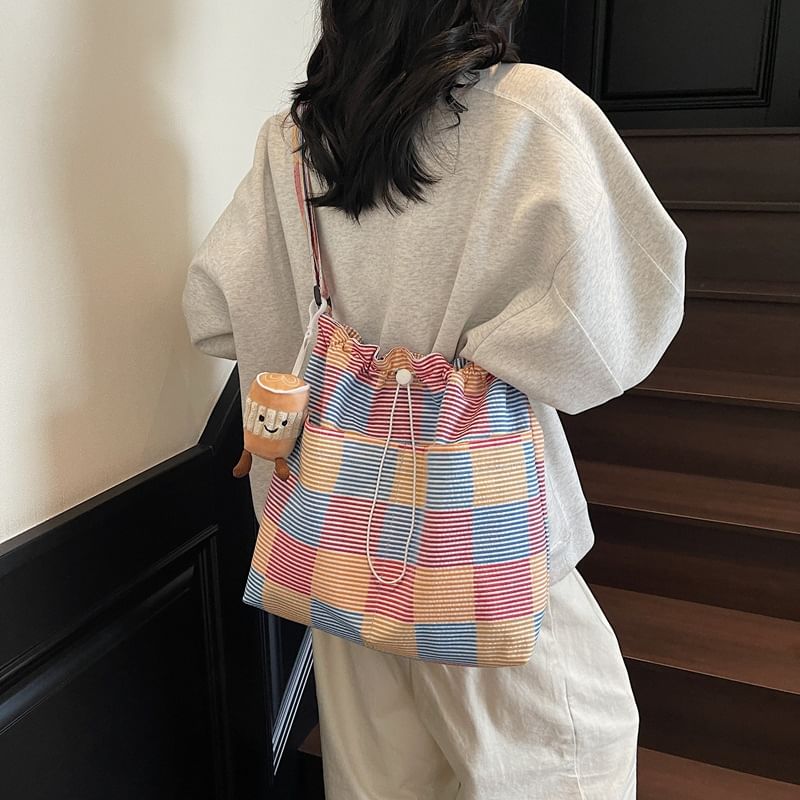 Drawstring Plaid Bag Crossbody