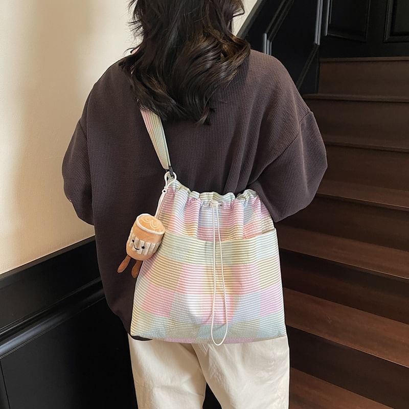 Drawstring Plaid Bag Crossbody