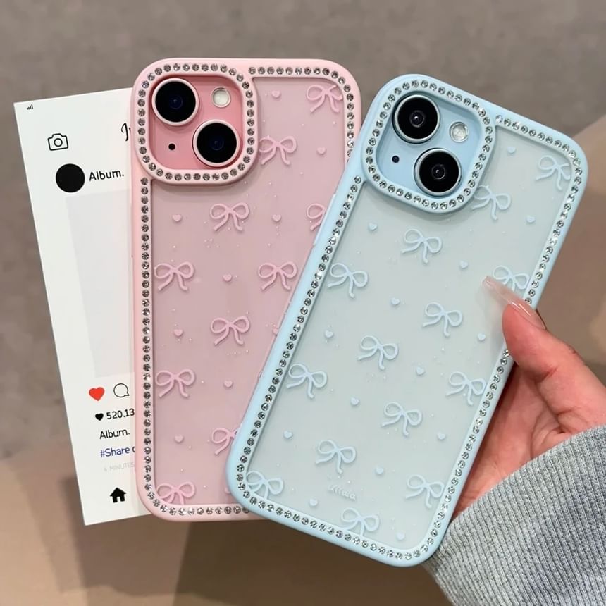 Bow Print Rhinestone Case Phone