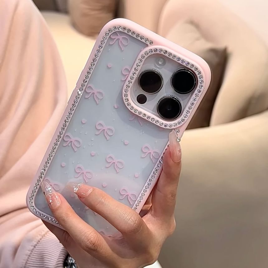 Bow Print Rhinestone Case Phone