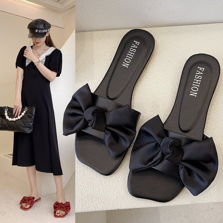 Slide Sandals Satin Bow