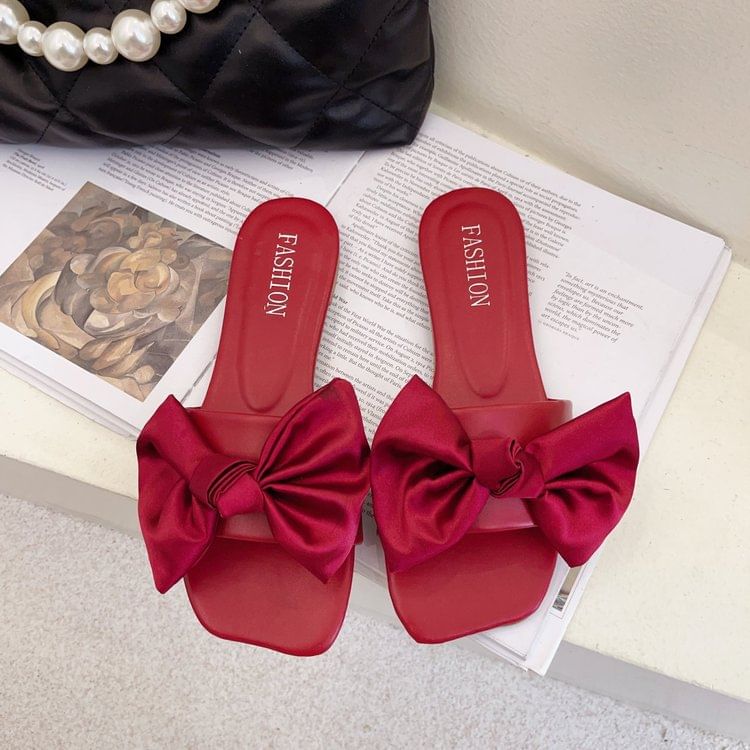 Slide Sandals Satin Bow