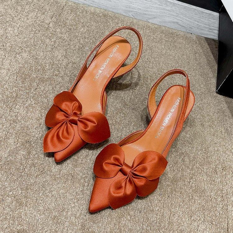 Slingback Bow Pointed Toe Pumps Satin