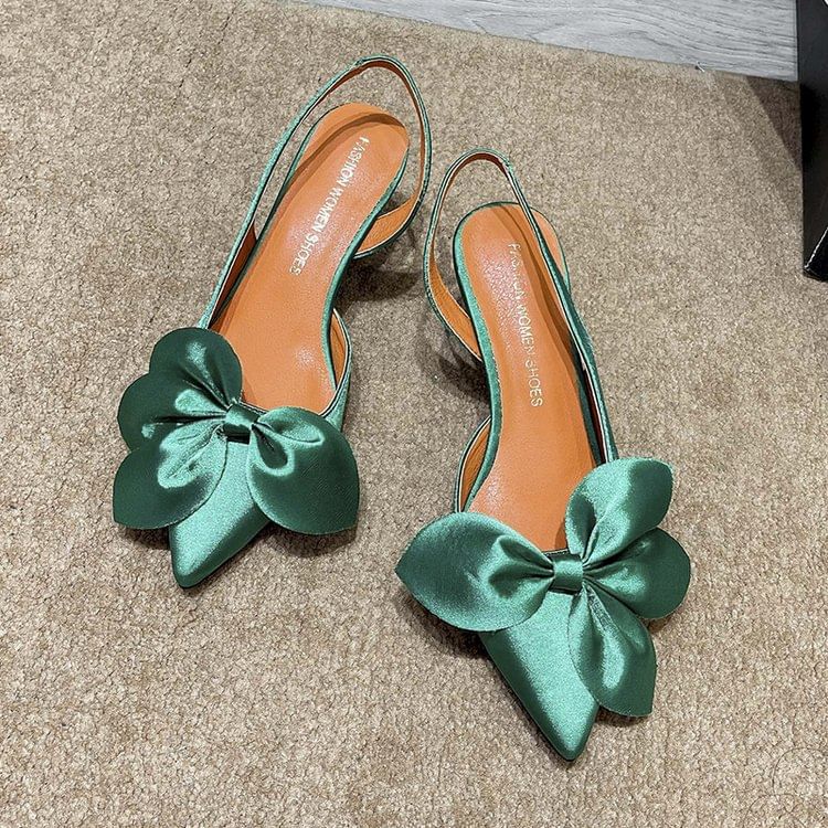 Slingback Bow Pointed Toe Pumps Satin