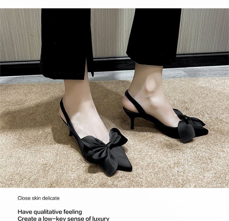Slingback Bow Pointed Toe Pumps Satin