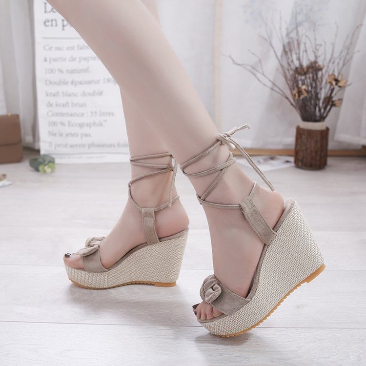 Wedge Bow Sandals Tie-Up Platform