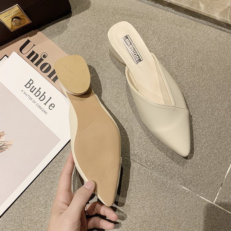 Pointed Mules Leather Faux Toe